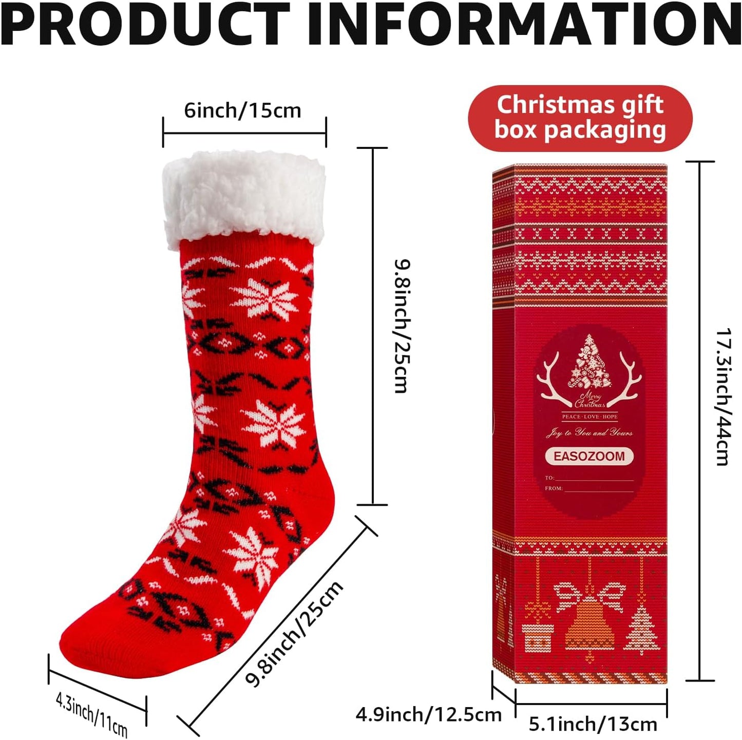 3 Pairs Christmas Fuzzy Warm Slipper Socks for Women,Soft Sherpa Fleece Lining Socks with Grippers Non Slip,One Size