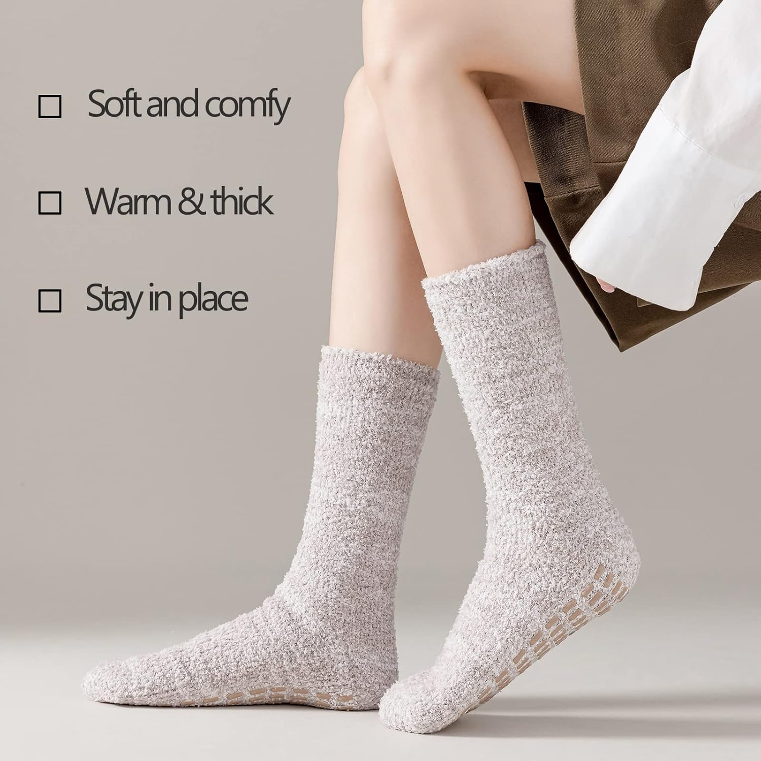 JORMATT 3 Pairs Ultra Thick Grip Fuzzy Socks Non Skid Slipper Hospital Socks Unisex