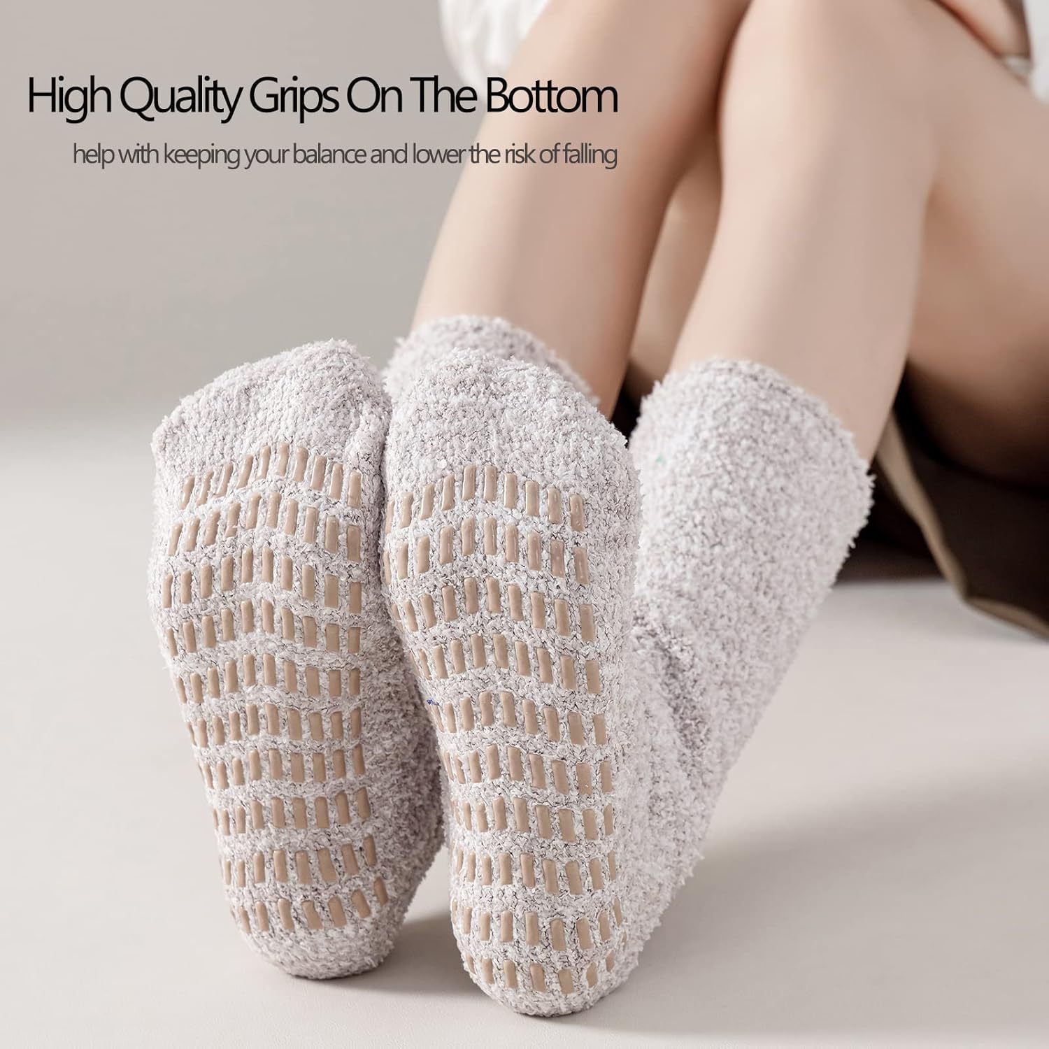 JORMATT 3 Pairs Ultra Thick Grip Fuzzy Socks Non Skid Slipper Hospital Socks Unisex