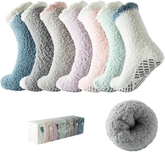 Bulinlulu Fuzzy Socks with Grips Plush Sleep Cozy Winter Soft Hospital Fluffy Socks Gifts for Womens Mens Gifts