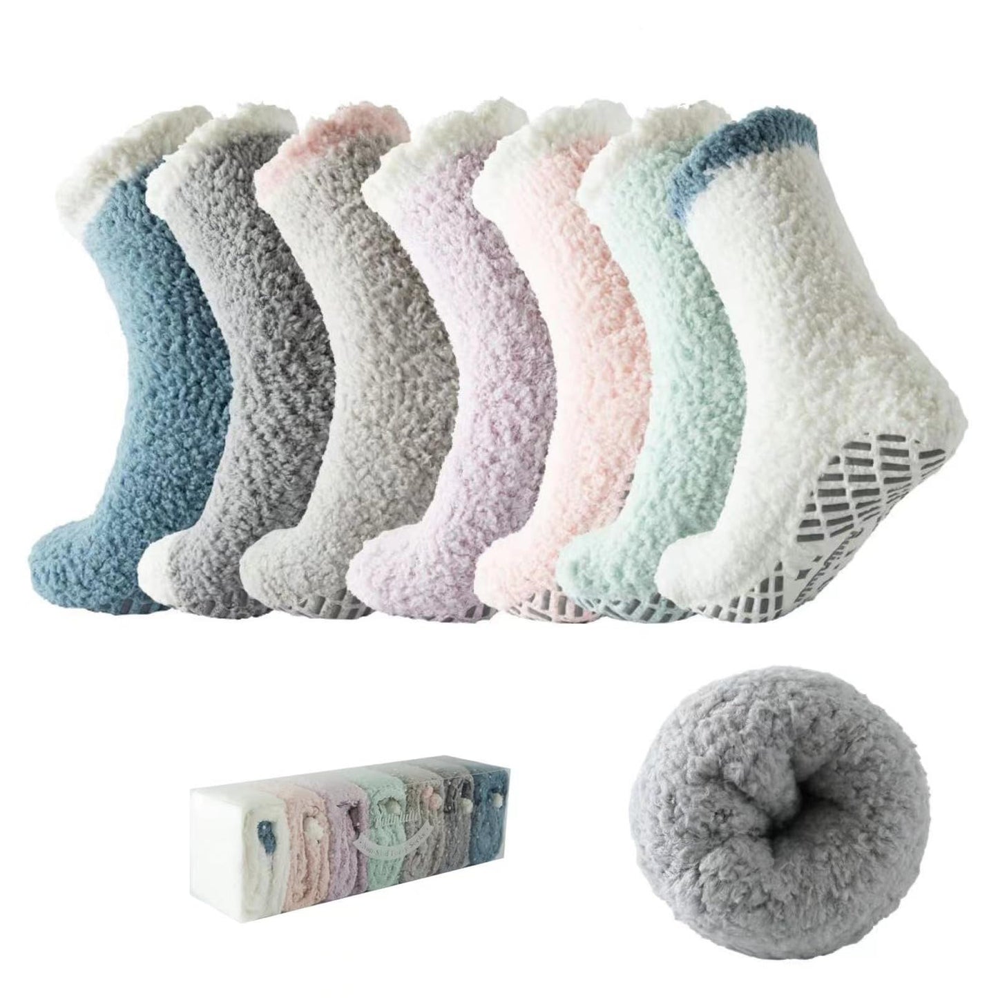 Bulinlulu Fuzzy Socks with Grips Plush Sleep Cozy Winter Soft Hospital Fluffy Socks Gifts for Womens Mens Gifts