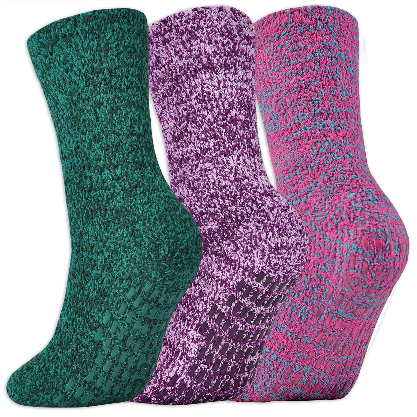 JORMATT 3 Pairs Ultra Thick Grip Fuzzy Socks Non Skid Slipper Hospital Socks Unisex