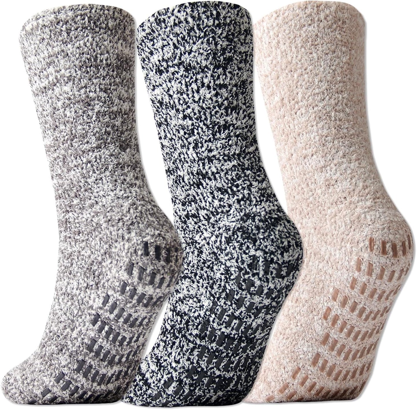 JORMATT 3 Pairs Ultra Thick Grip Fuzzy Socks Non Skid Slipper Hospital Socks Unisex