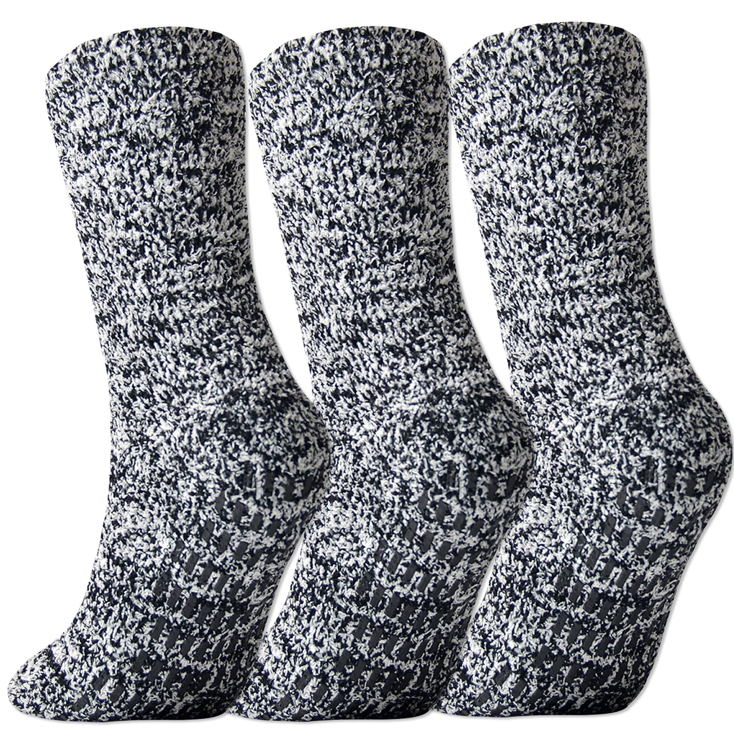 JORMATT 3 Pairs Ultra Thick Grip Fuzzy Socks Non Skid Slipper Hospital Socks Unisex