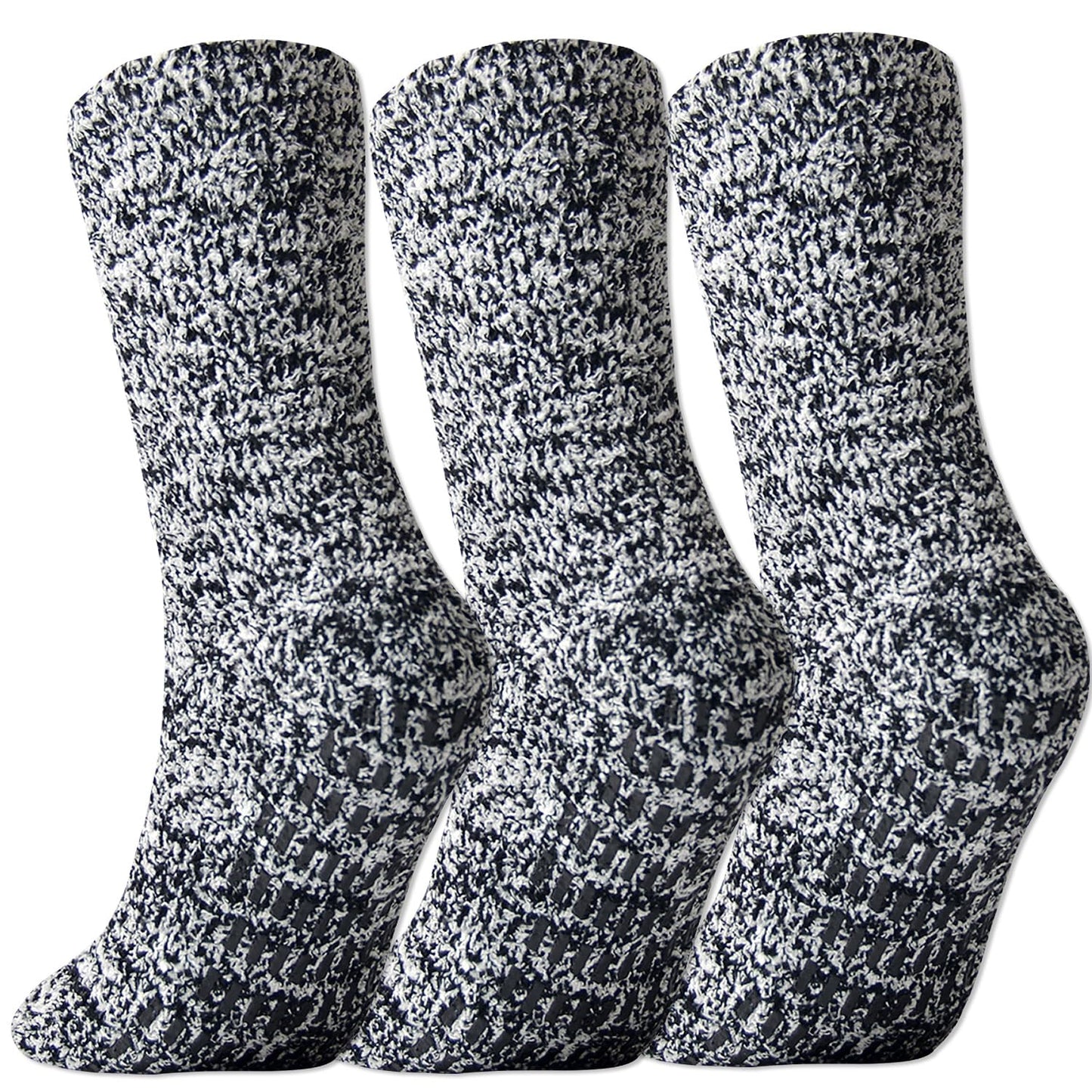 JORMATT 3 Pairs Ultra Thick Grip Fuzzy Socks Non Skid Slipper Hospital Socks Unisex