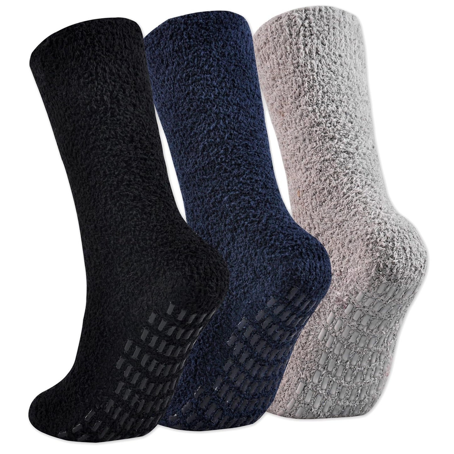 JORMATT 3 Pairs Ultra Thick Grip Fuzzy Socks Non Skid Slipper Hospital Socks Unisex