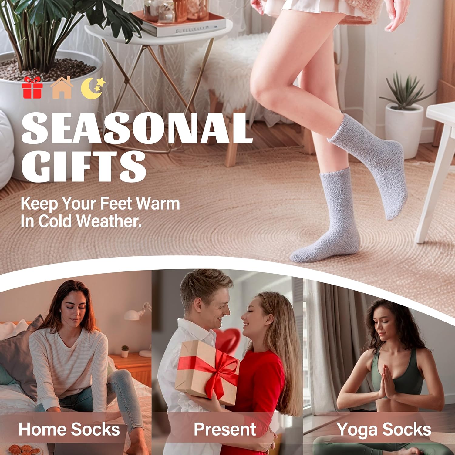 ANTSANG Fuzzy Socks for Women Men Slipper Fluffy Cozy Warm Winter Thick Plush Crew Socks 5 Pairs