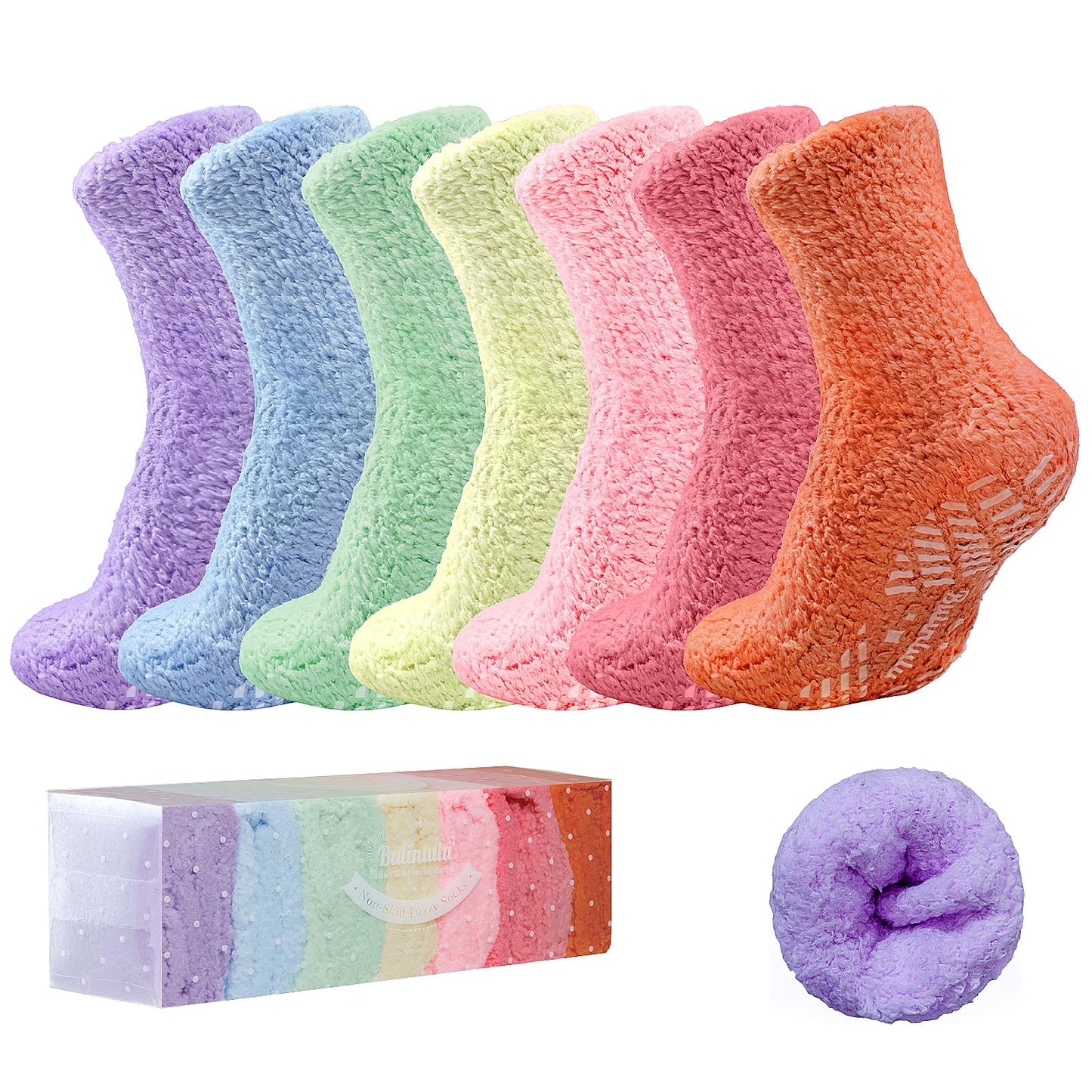 Bulinlulu Fuzzy Socks with Grips Plush Sleep Cozy Winter Soft Hospital Fluffy Socks Gifts for Womens Mens Gifts