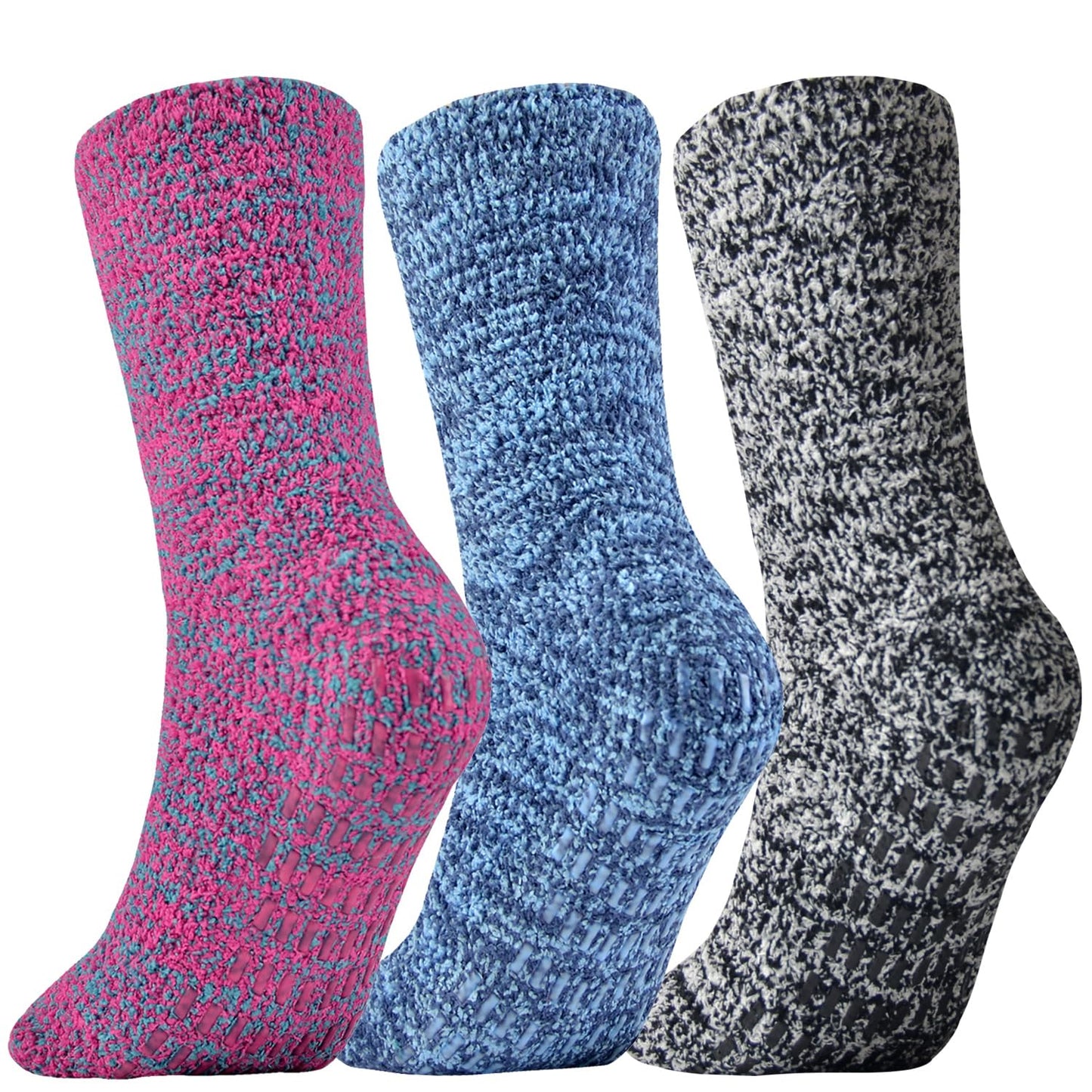 JORMATT 3 Pairs Ultra Thick Grip Fuzzy Socks Non Skid Slipper Hospital Socks Unisex