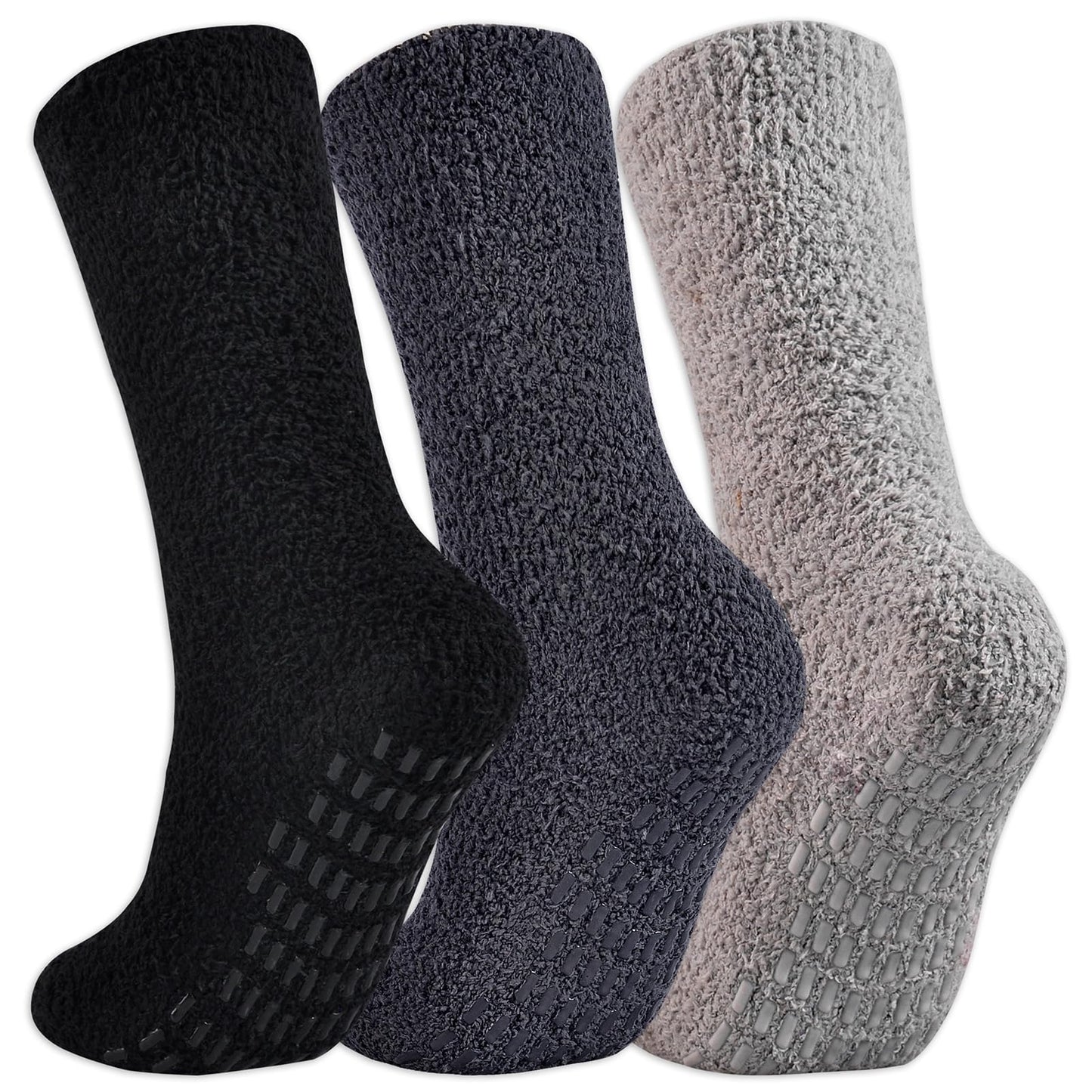 JORMATT 3 Pairs Ultra Thick Grip Fuzzy Socks Non Skid Slipper Hospital Socks Unisex