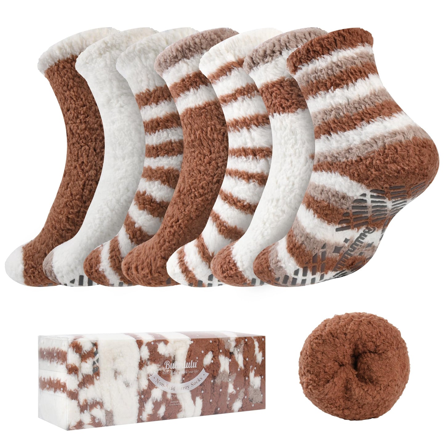 Bulinlulu Fuzzy Socks with Grips Plush Sleep Cozy Winter Soft Hospital Fluffy Socks Gifts for Womens Mens Gifts