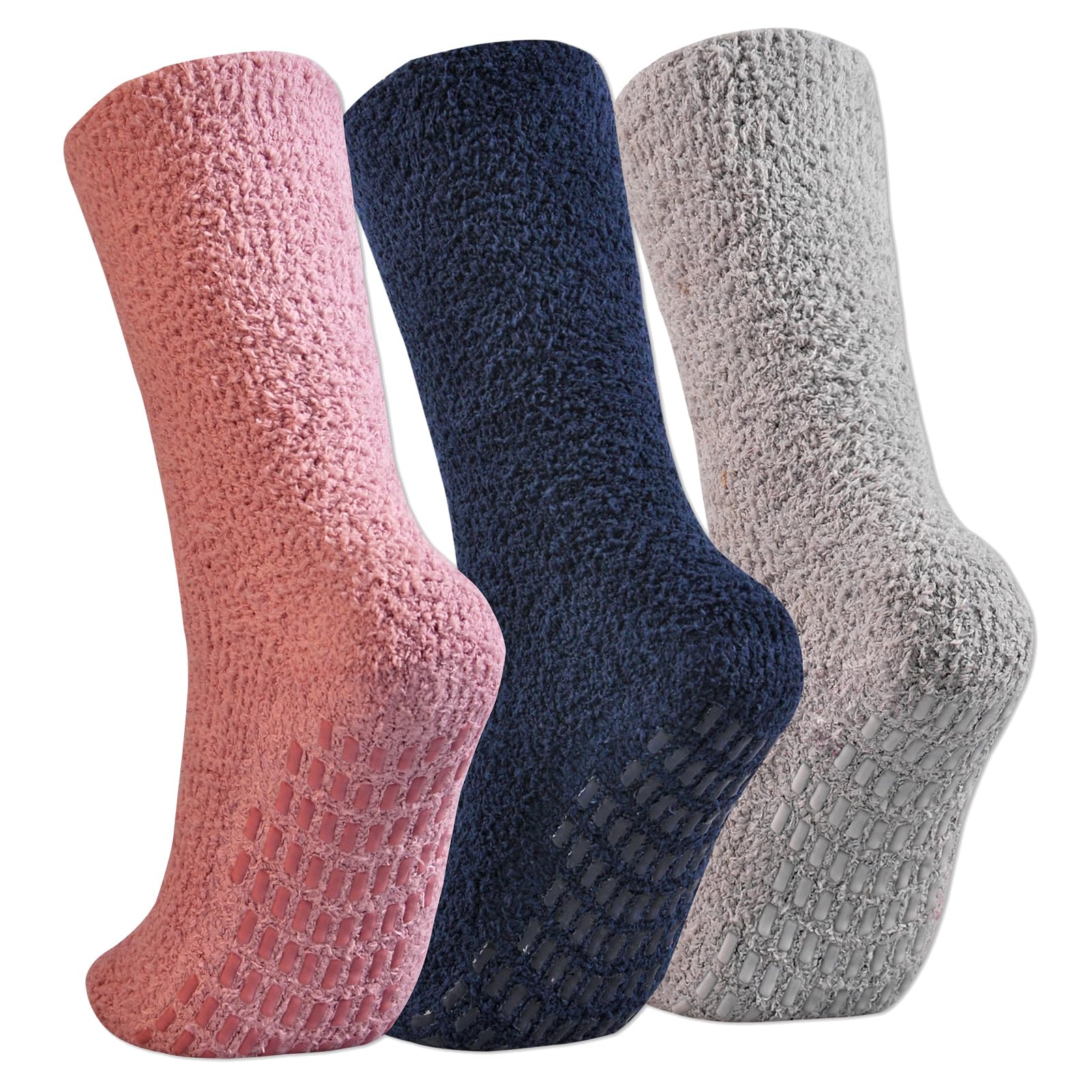 JORMATT 3 Pairs Ultra Thick Grip Fuzzy Socks Non Skid Slipper Hospital Socks Unisex
