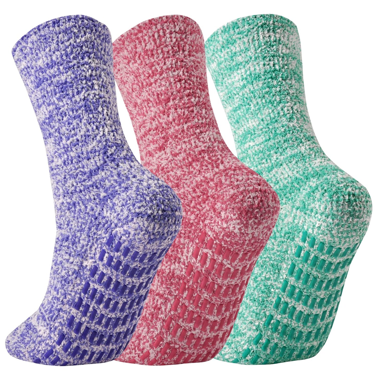 JORMATT 3 Pairs Ultra Thick Grip Fuzzy Socks Non Skid Slipper Hospital Socks Unisex