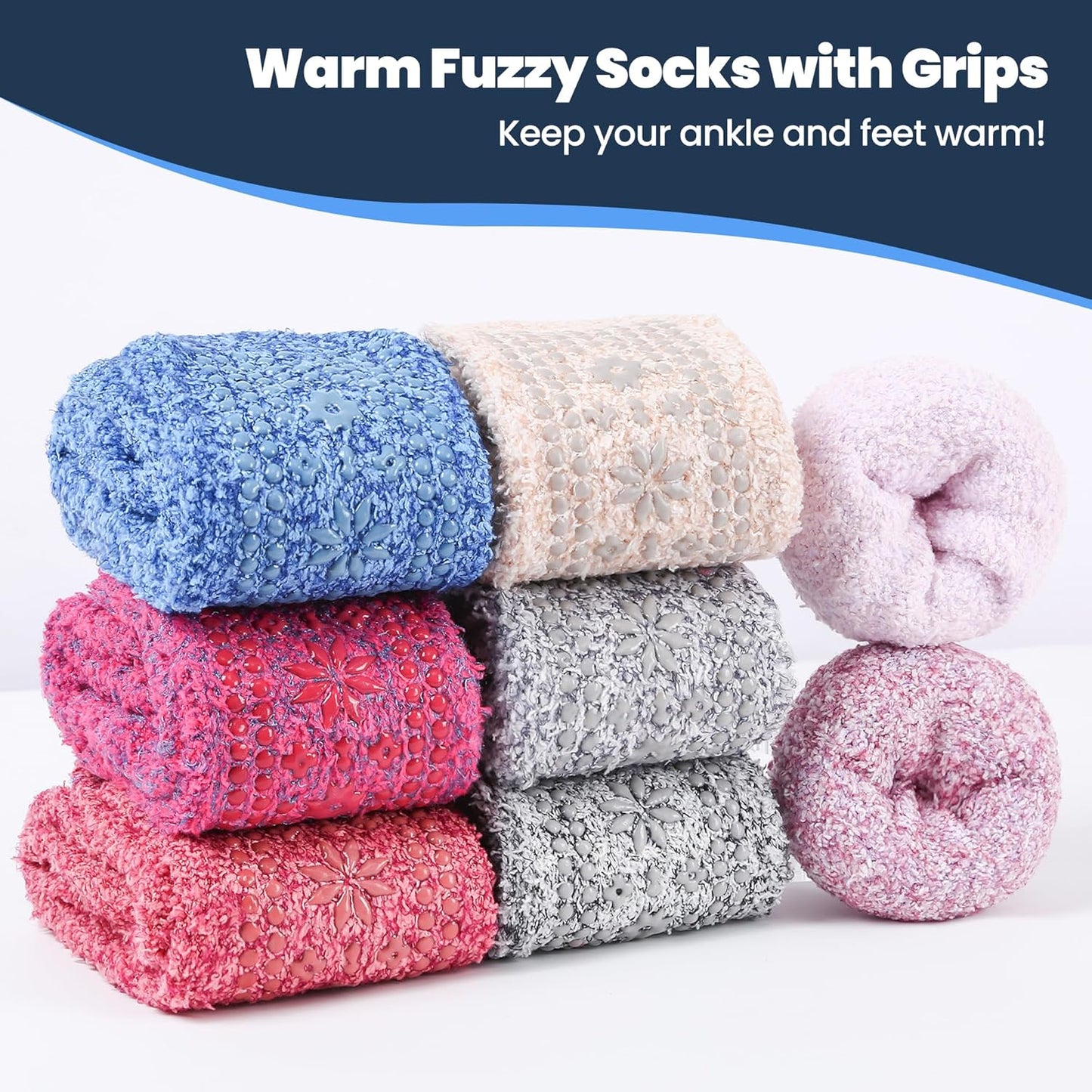 HUGSWEET 6 Pairs Thick Fuzzy Socks with Grip Cozy Non Slip Hospital Socks Home Fluffy Warm Slipper Socks Gifts for Women