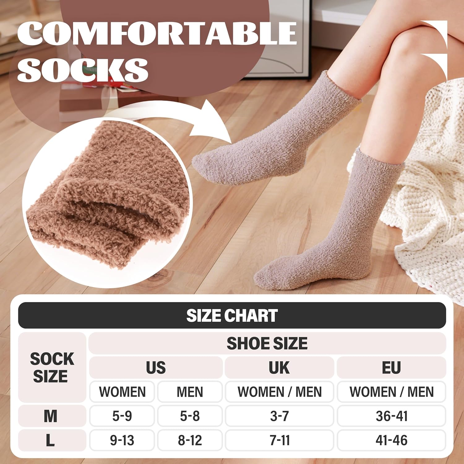 ANTSANG Fuzzy Socks for Women Men Slipper Fluffy Cozy Warm Winter Thick Plush Crew Socks 5 Pairs