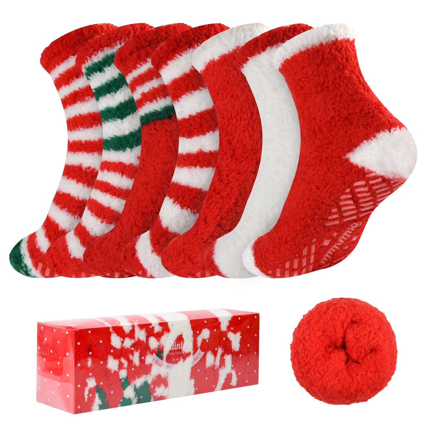 Bulinlulu Fuzzy Socks with Grips Plush Sleep Cozy Winter Soft Hospital Fluffy Socks Gifts for Womens Mens Gifts