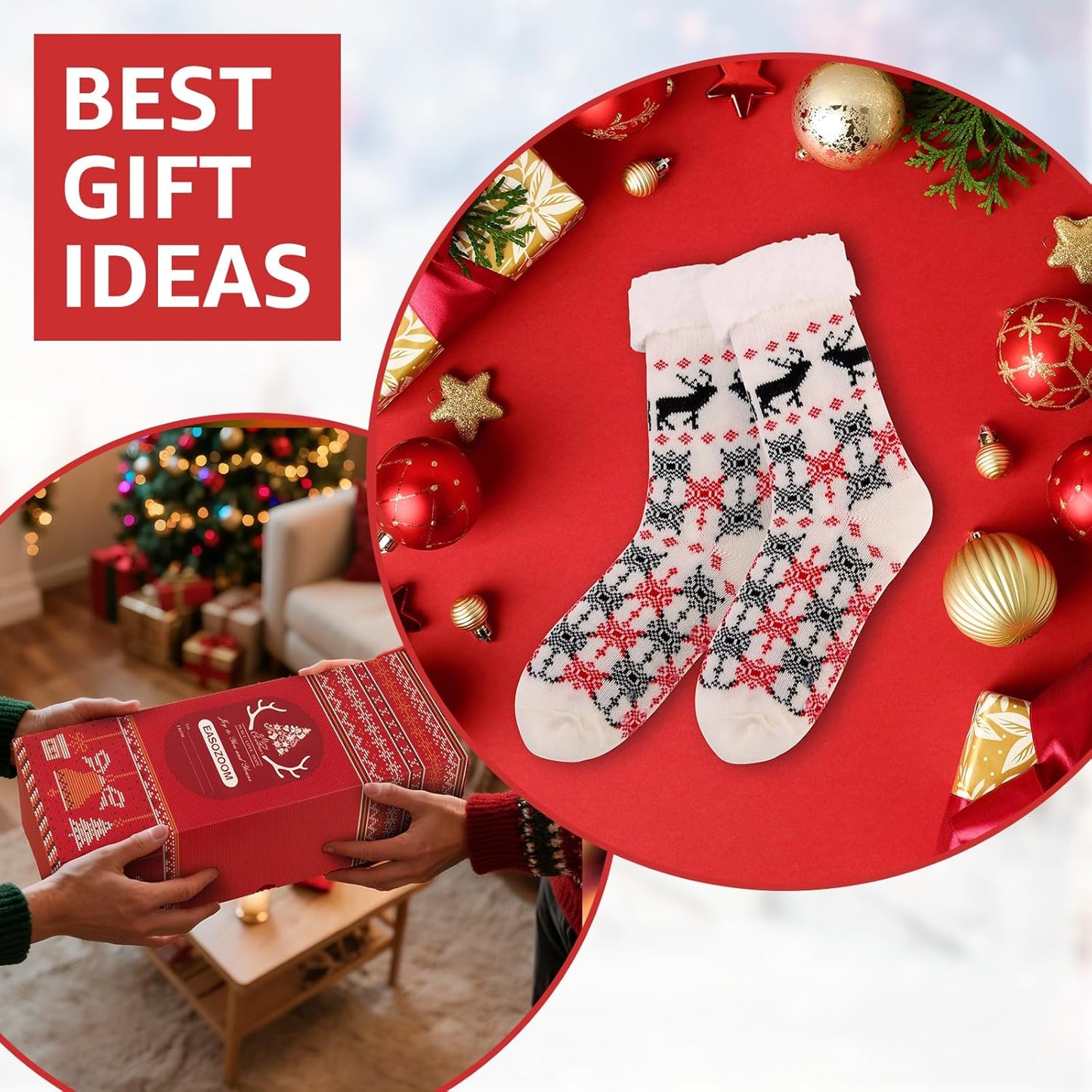 3 Pairs Christmas Fuzzy Warm Slipper Socks for Women,Soft Sherpa Fleece Lining Socks with Grippers Non Slip,One Size