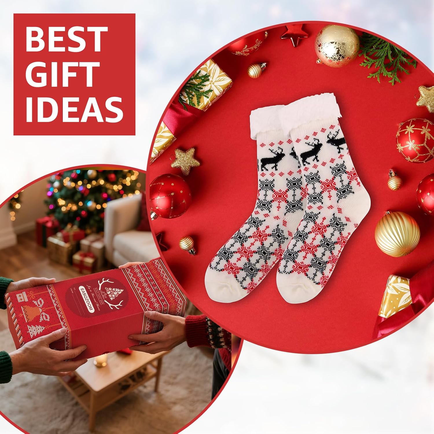 3 Pairs Christmas Fuzzy Warm Slipper Socks for Women,Soft Sherpa Fleece Lining Socks with Grippers Non Slip,One Size