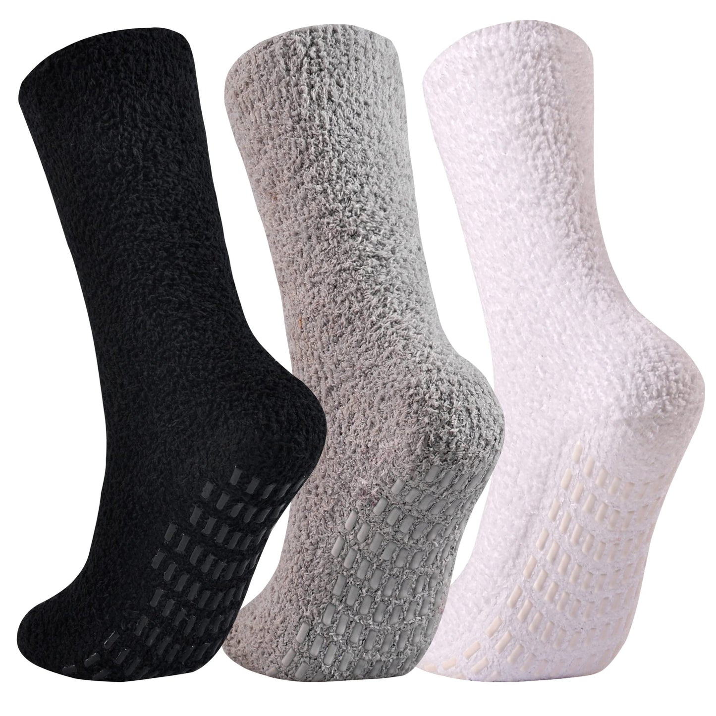 JORMATT 3 Pairs Ultra Thick Grip Fuzzy Socks Non Skid Slipper Hospital Socks Unisex