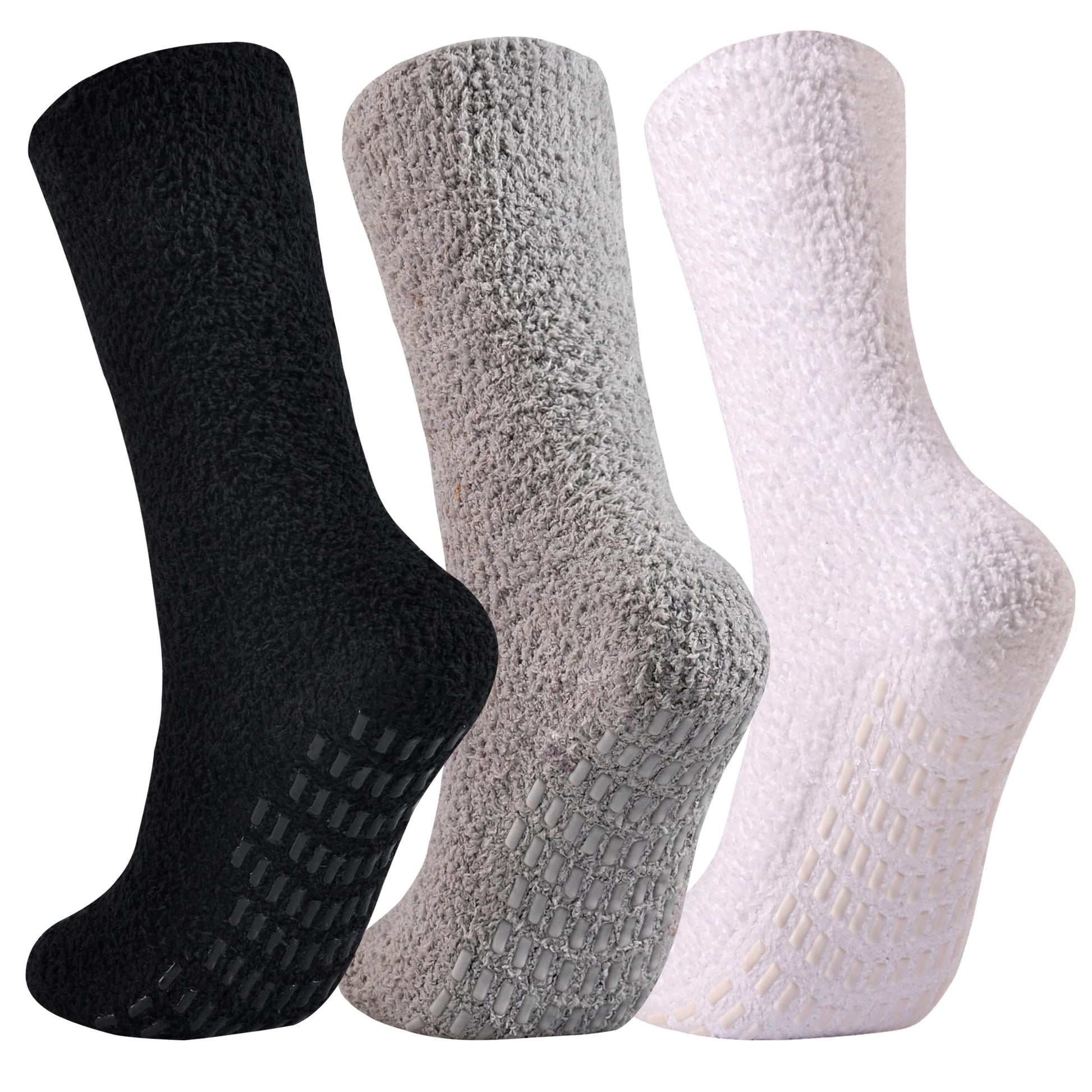 JORMATT 3 Pairs Ultra Thick Grip Fuzzy Socks Non Skid Slipper Hospital Socks Unisex