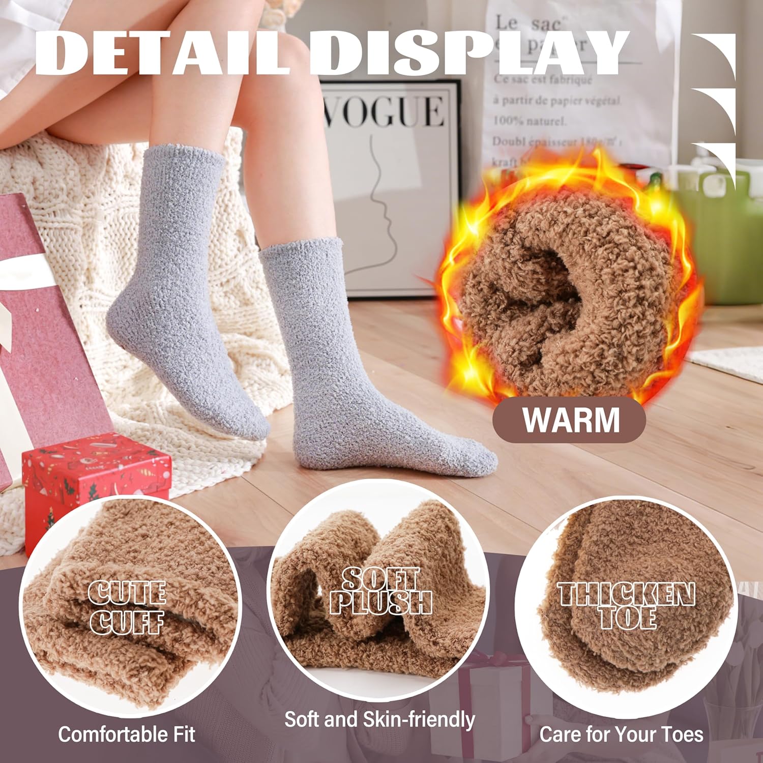 ANTSANG Fuzzy Socks for Women Men Slipper Fluffy Cozy Warm Winter Thick Plush Crew Socks 5 Pairs