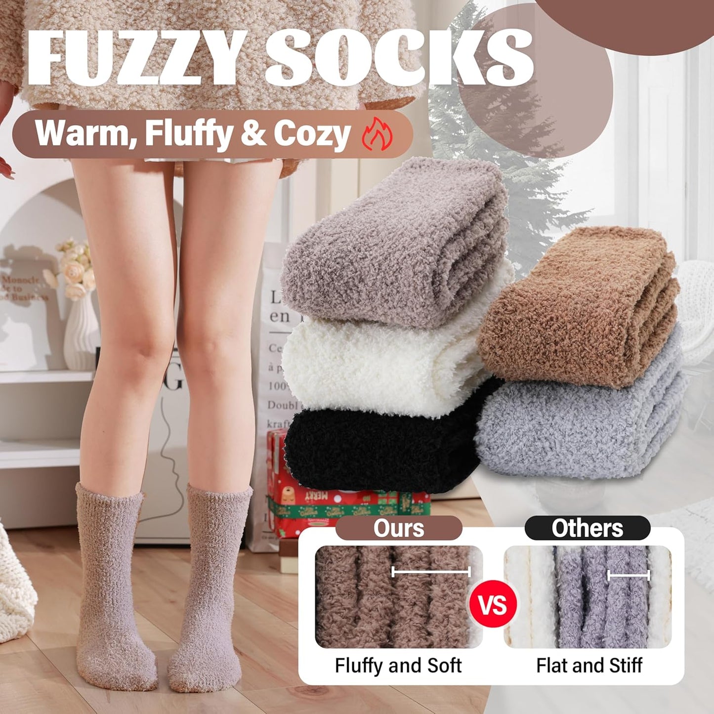 ANTSANG Fuzzy Socks for Women Men Slipper Fluffy Cozy Warm Winter Thick Plush Crew Socks 5 Pairs